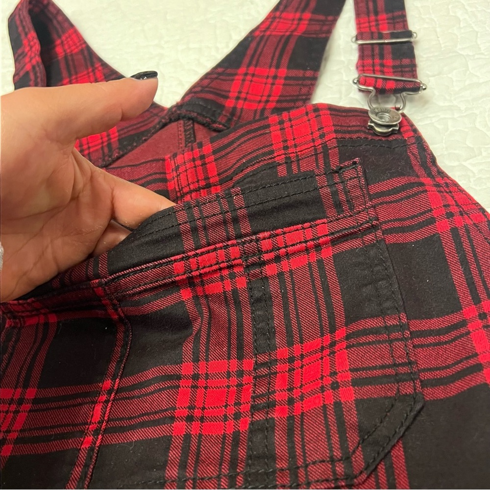 Red Plaid Short Overalls - Classic Women's Shorts - Picture 4 of 8